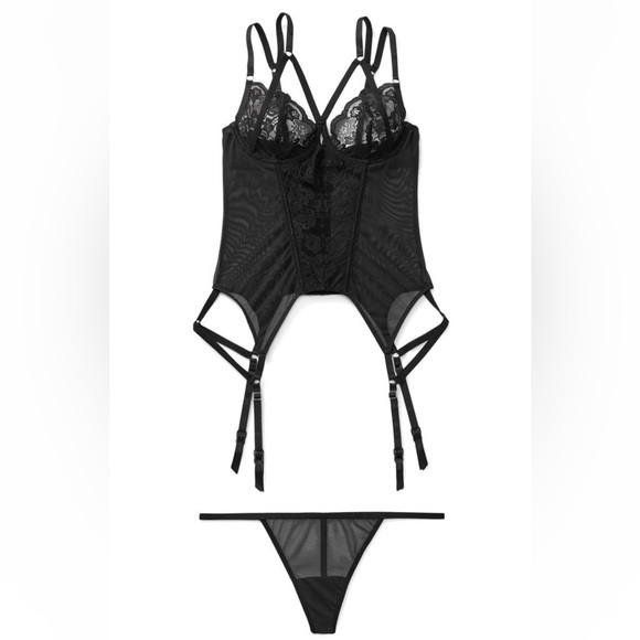 Adore Me Soft Corset Bodysuit Teddy Garters Kink Straps - Picture 15 of 16